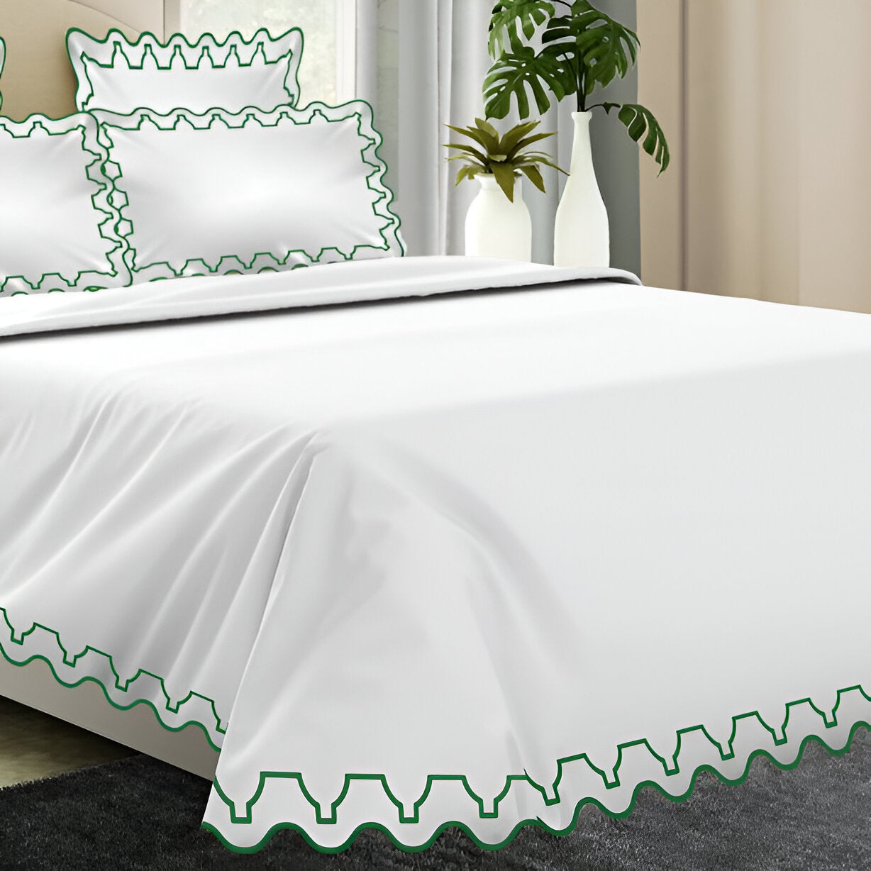 Imaginary Scallop 400TC Cotton Embroidery Sateen Solid Duvet Cover Set