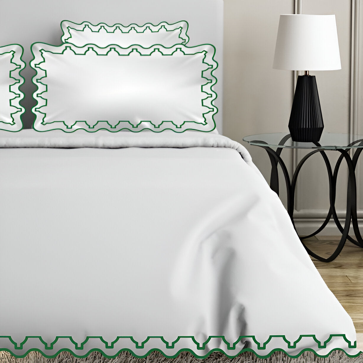 Imaginary Scallop 400TC Cotton Embroidery Sateen Solid Duvet Cover Set
