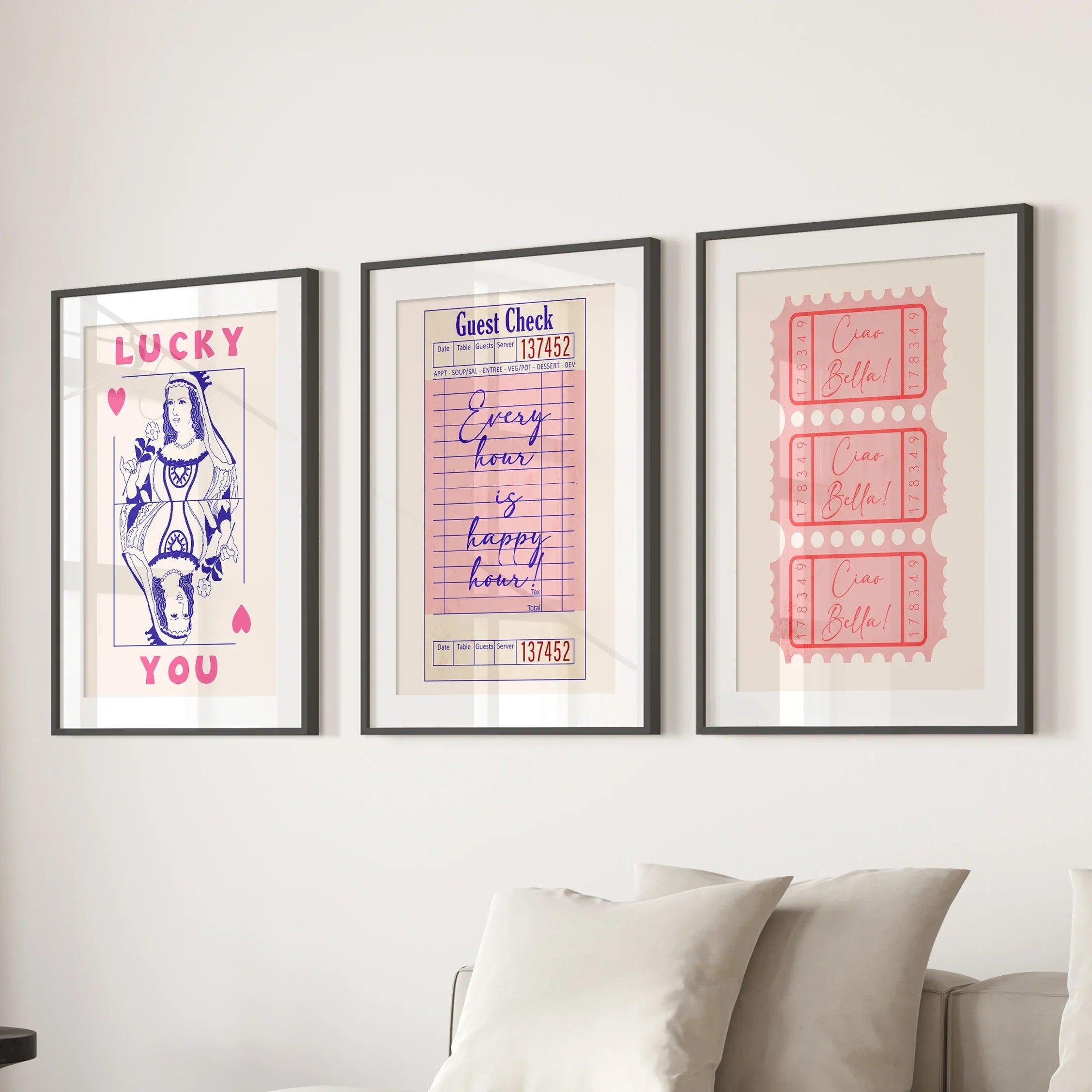 Guest Check, Playing Card Art. Retro Dopamine Set of 3 Prints