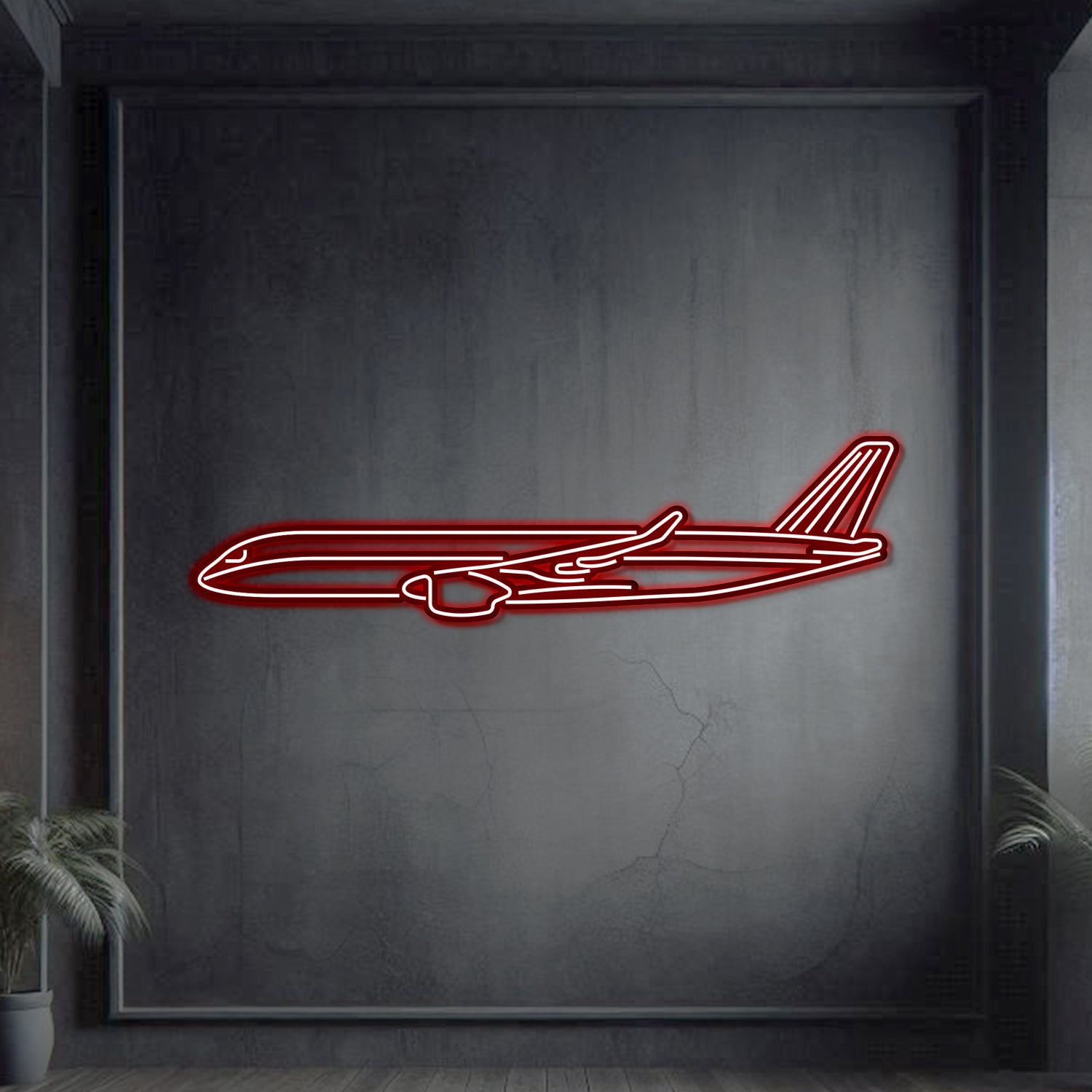 A350 Metall Neon Flugzeug Wandkunst - NCN0010