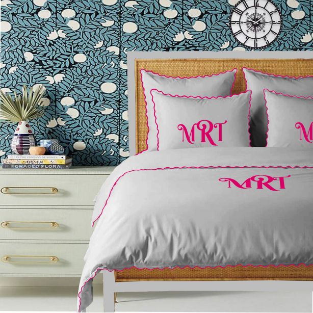 Monogram Light Grey 400TC Cotton Small Scallop Embroidery Duvet Cover Set
