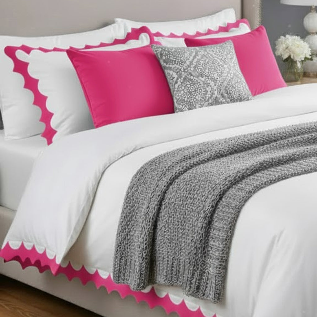 Reverse Scalloped Applique Embroidery Cotton Duvet Cover Set