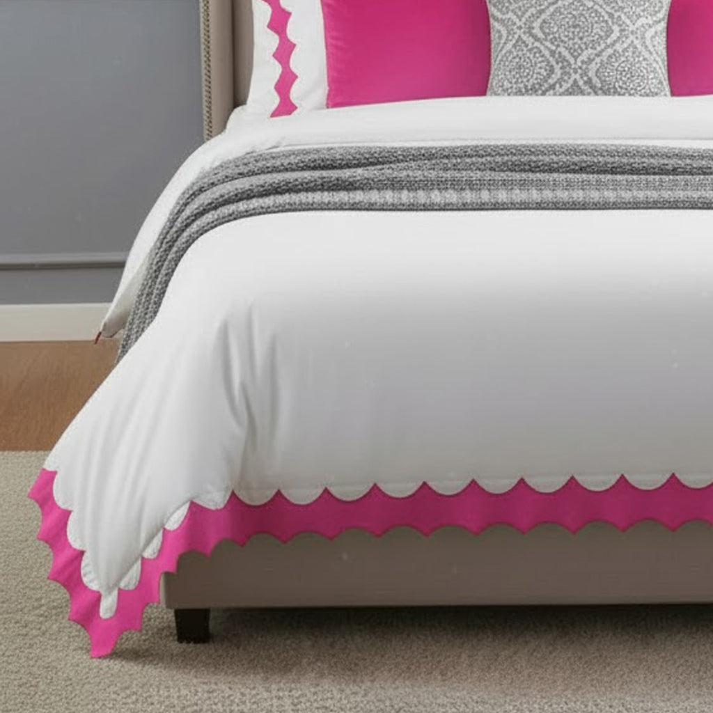 Reverse Scalloped Applique Embroidery Cotton Duvet Cover Set