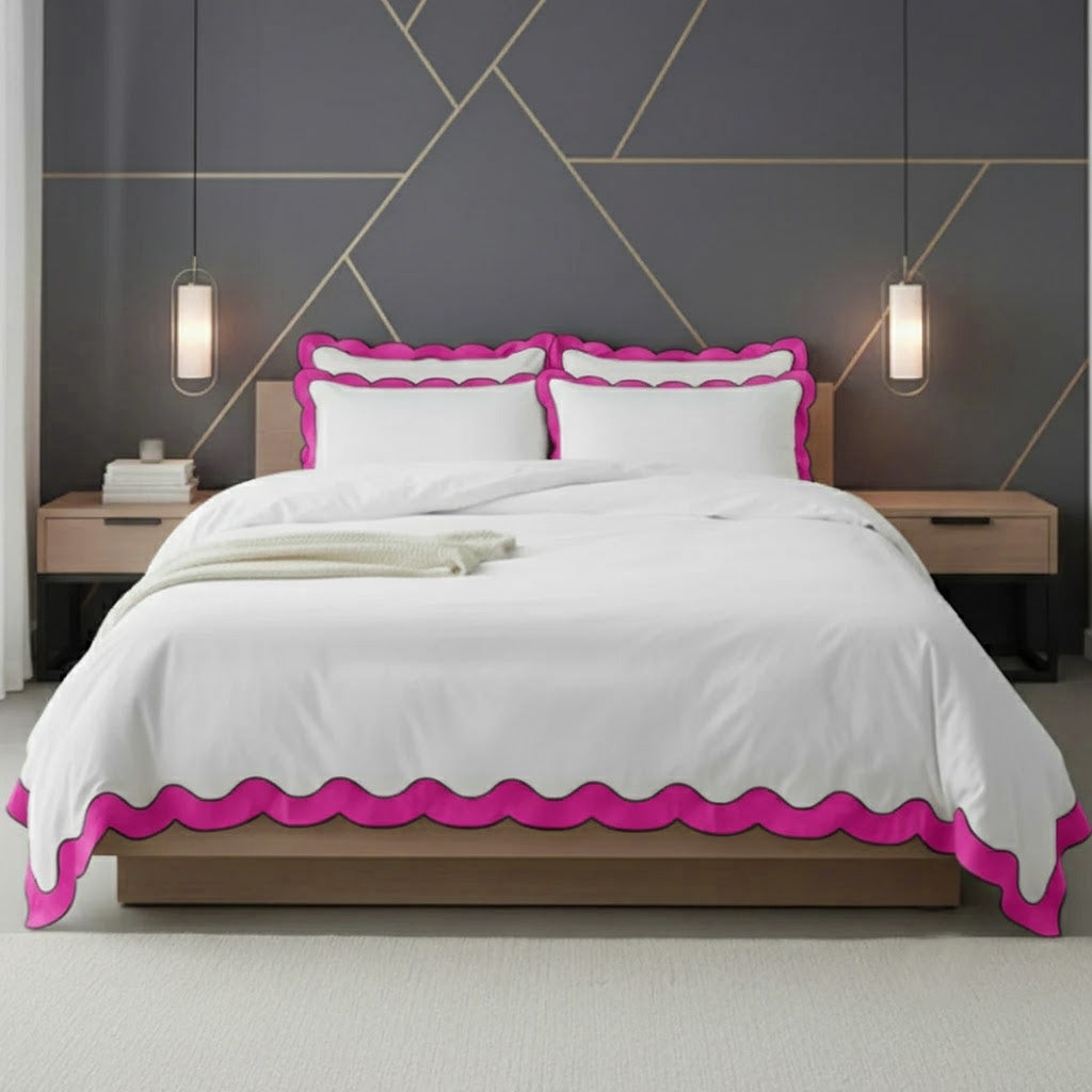Scalloped & Wavy Applique Embroidery Cotton Duvet Cover Set