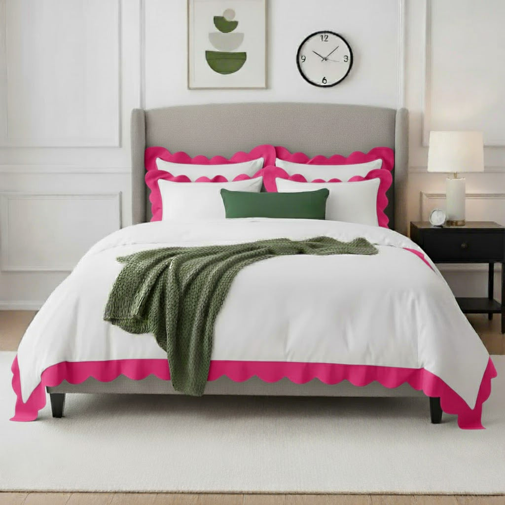 Wavy Applique Embroidery Cotton Duvet Cover Set