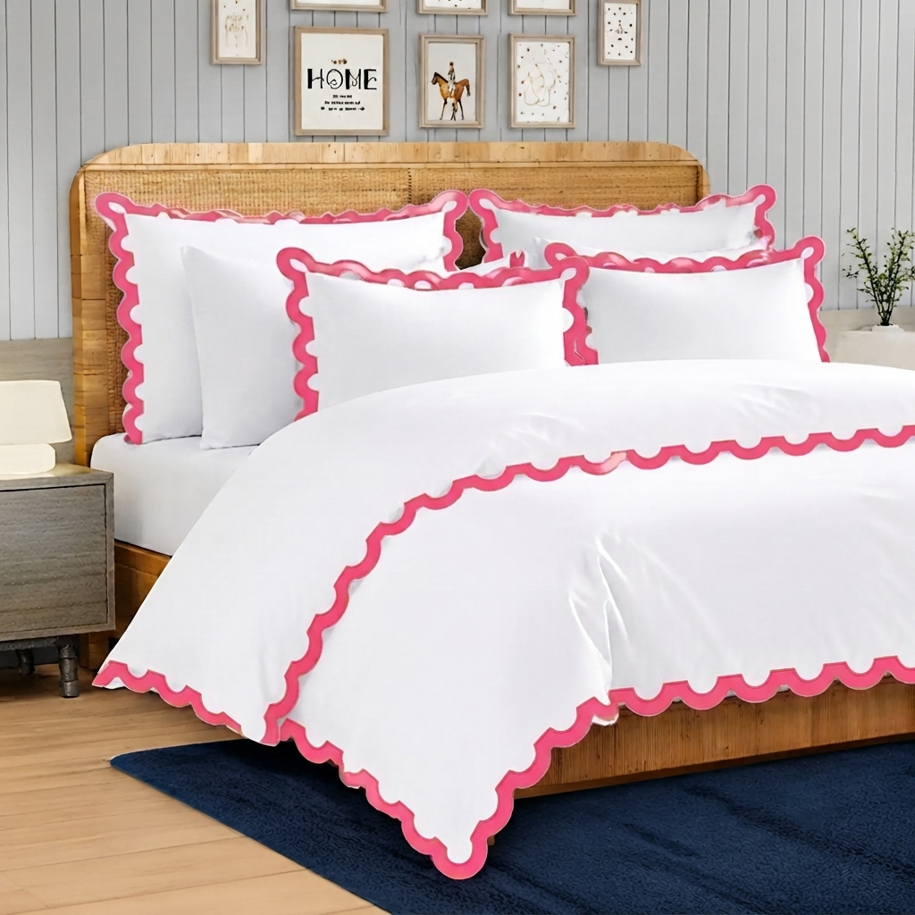 400TC U Shape Applique Embroidery Cotton Duvet Cover Set