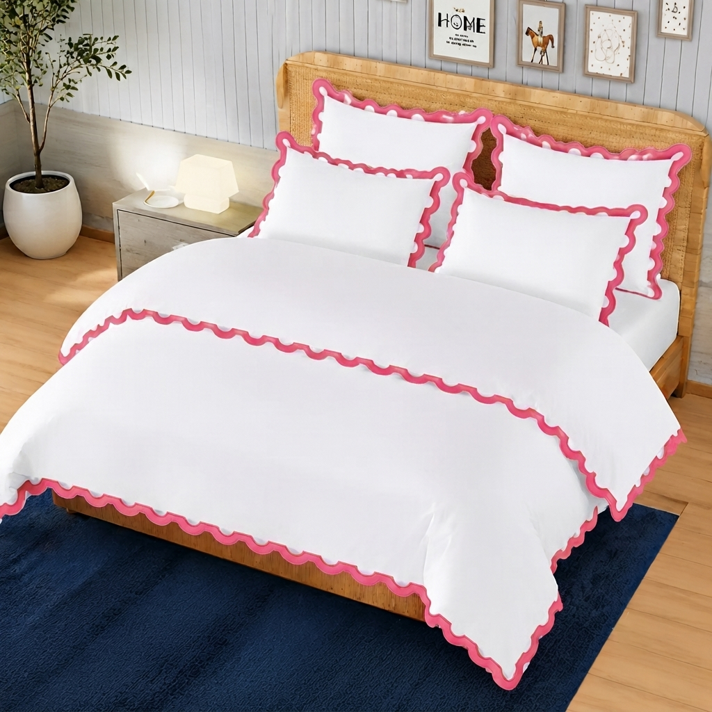 400TC U Shape Applique Embroidery Cotton Duvet Cover Set