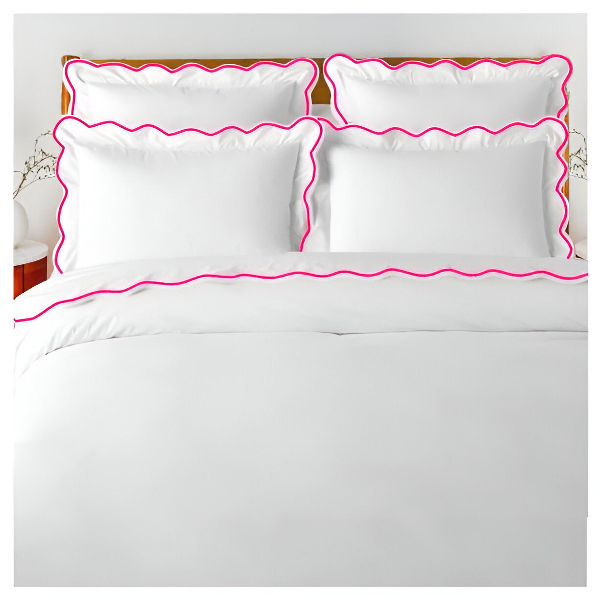 400TC Cotton Scallop Embroidery Sateen Solid Duvet Cover Set