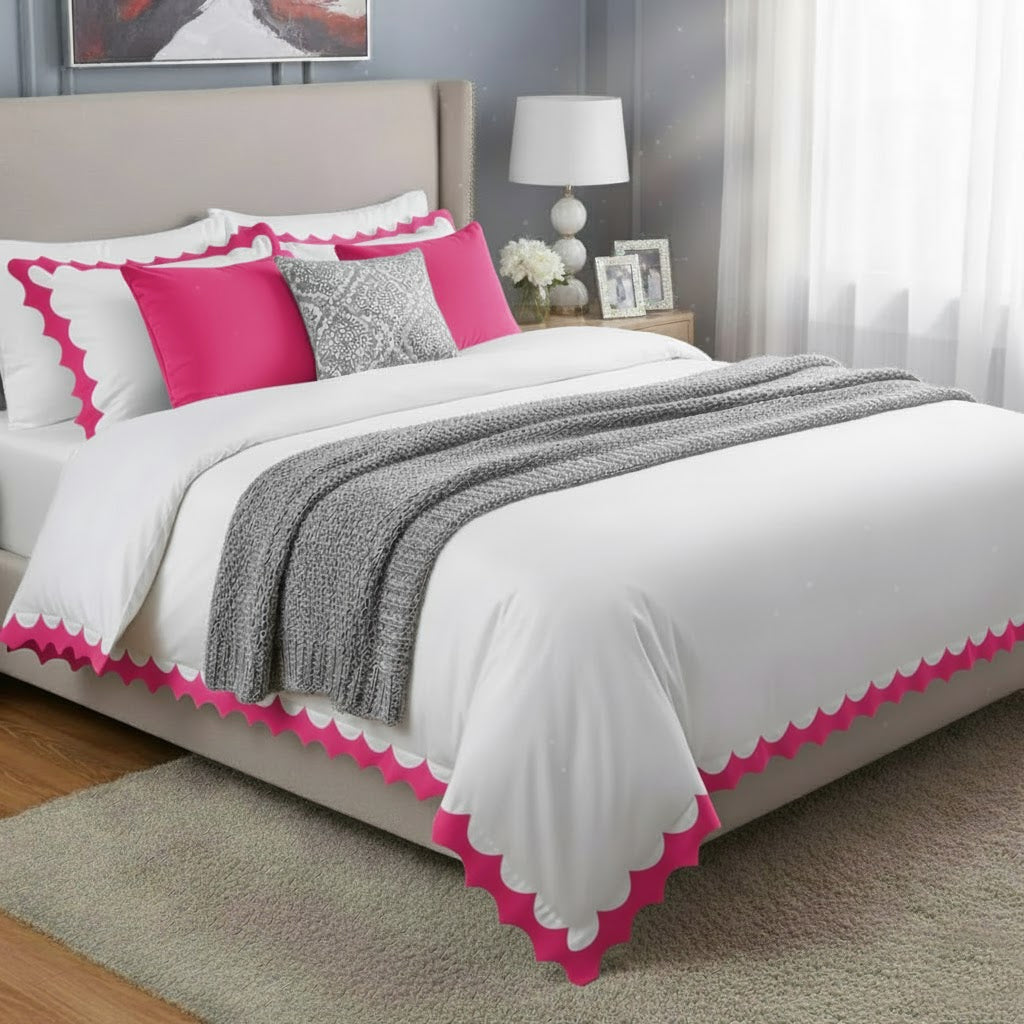 Reverse Scalloped Applique Embroidery Cotton Duvet Cover Set