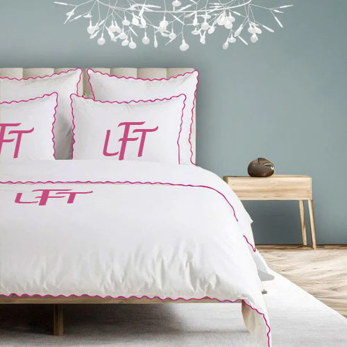 Monogram 400TC Cotton Small Scallop Embroidery Duvet Cover Set