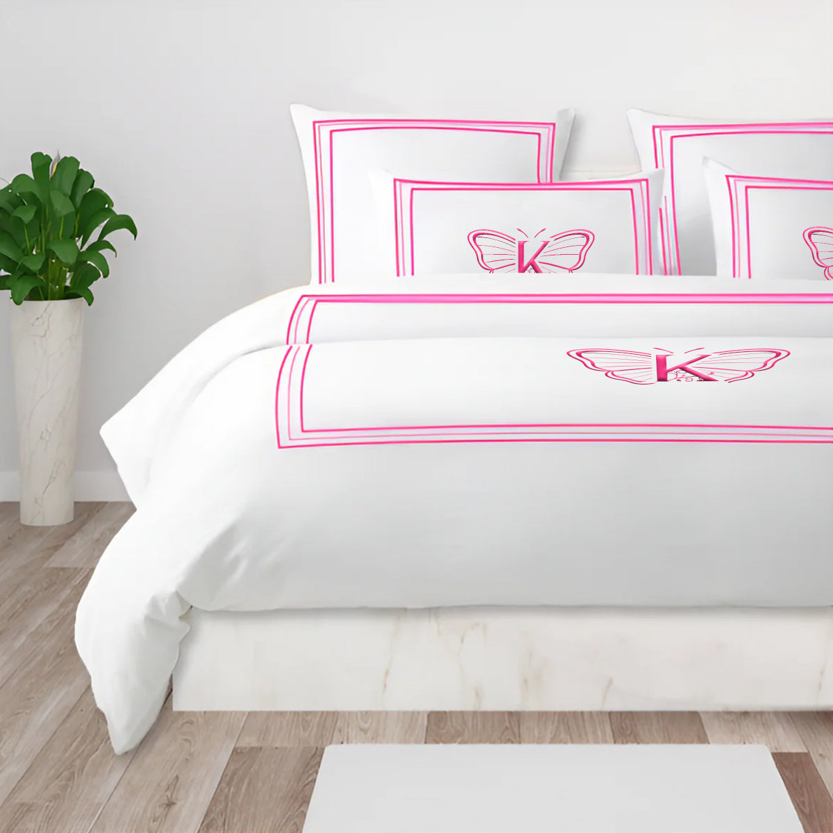 Monogram 400TC Cotton Classic Embroidery Sateen Solid Duvet Cover Set