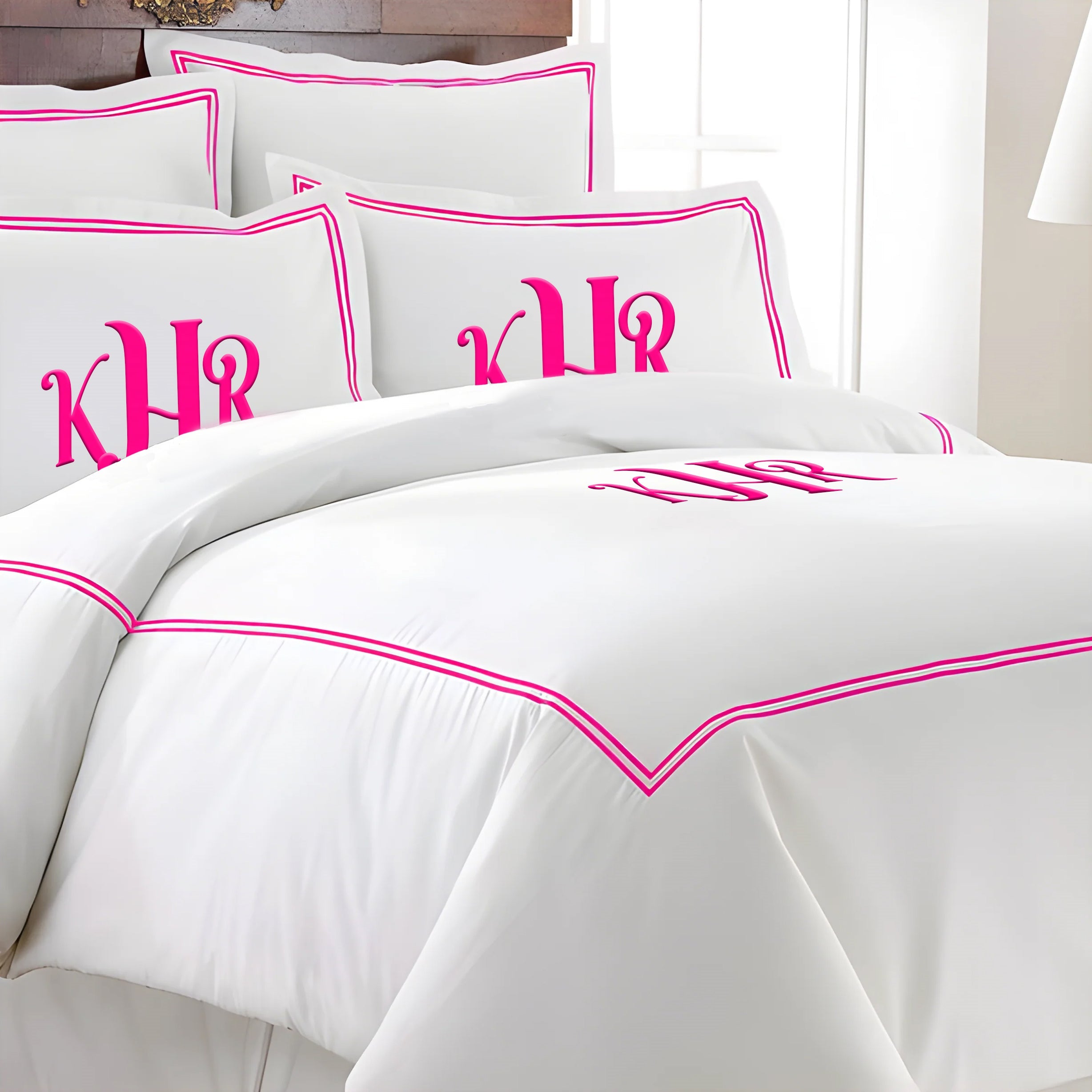 Monogram 400TC Cotton Double Embroidery Sateen Solid Duvet Cover Set