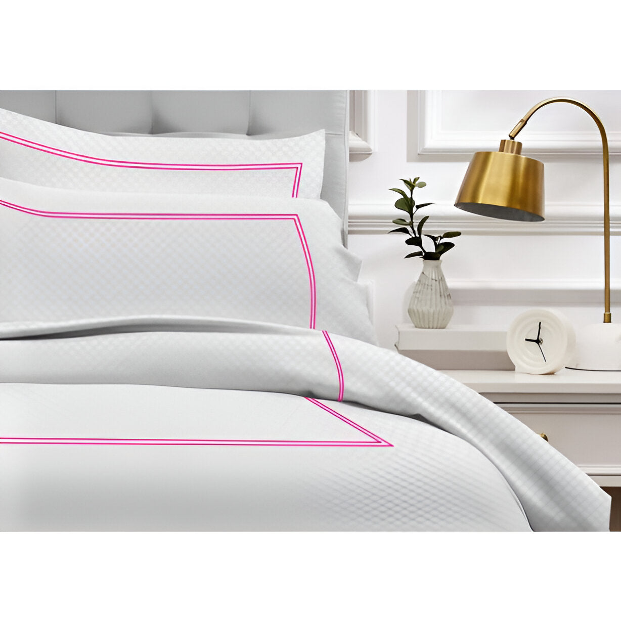 400TC Cotton Double Embroidery Sateen Microcheck Duvet Cover Set