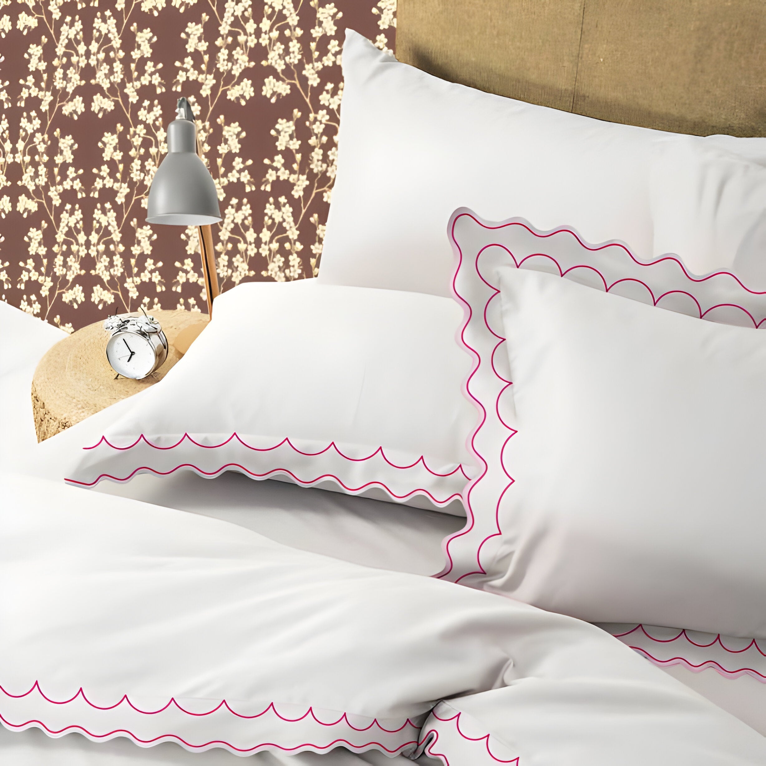 400TC Cotton Sateen Double Scallop Embroidery Duvet Cover Set