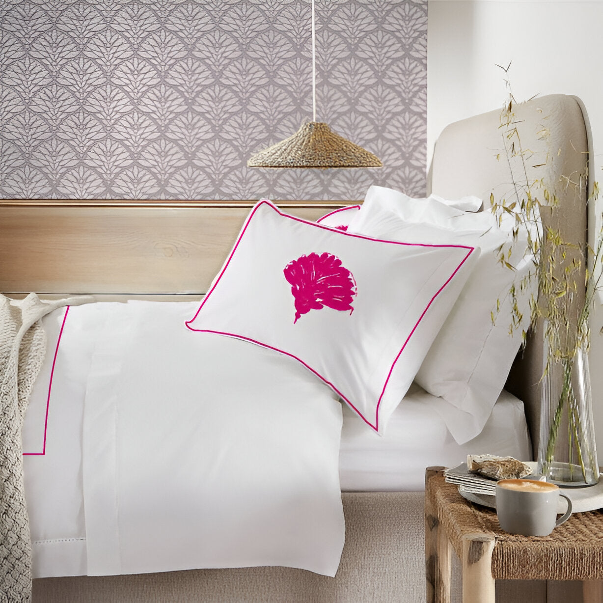 Leafy Embroidered Cotton Sateen Duvet Cover Set