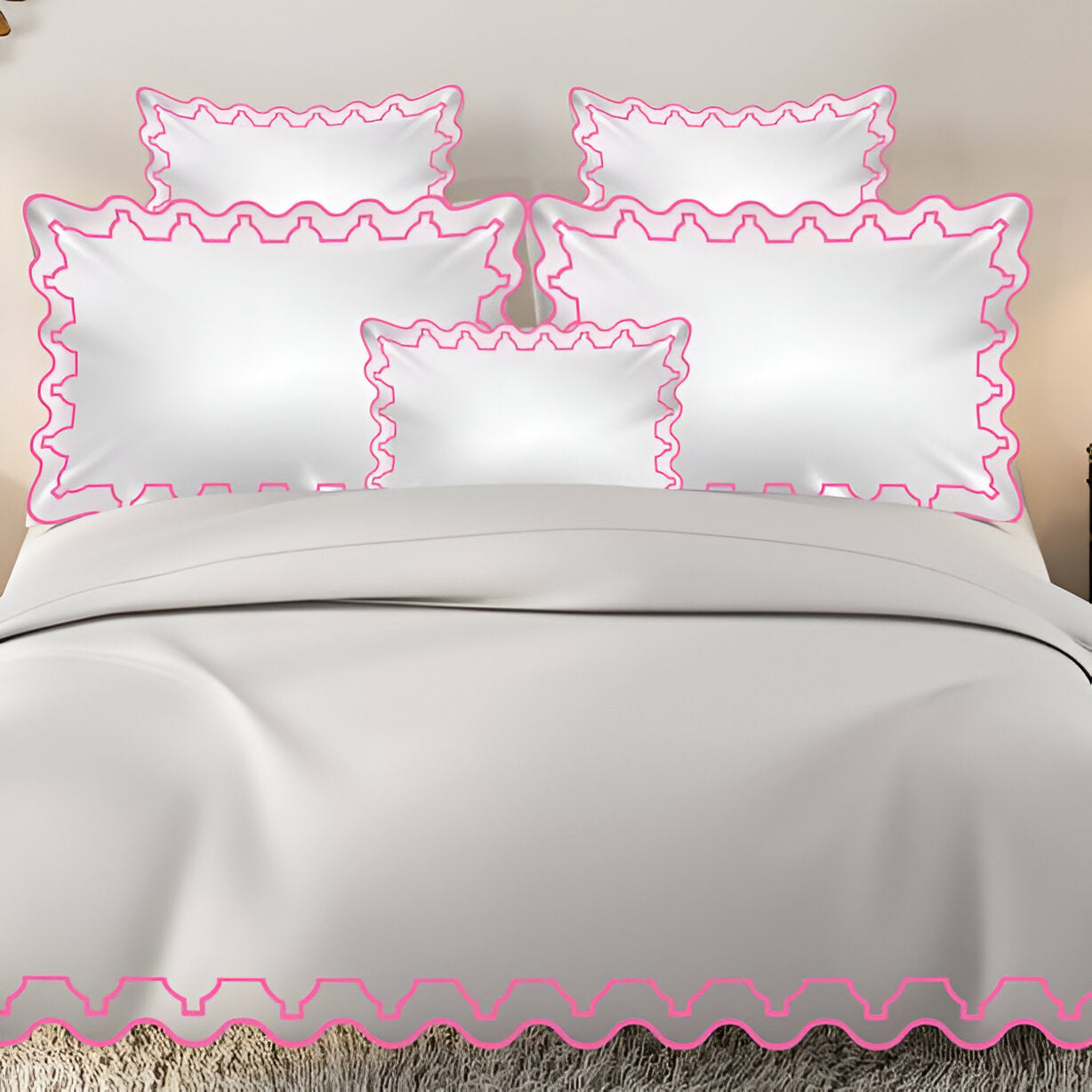 Imaginary Scallop 400TC Cotton Embroidery Sateen Solid Duvet Cover Set
