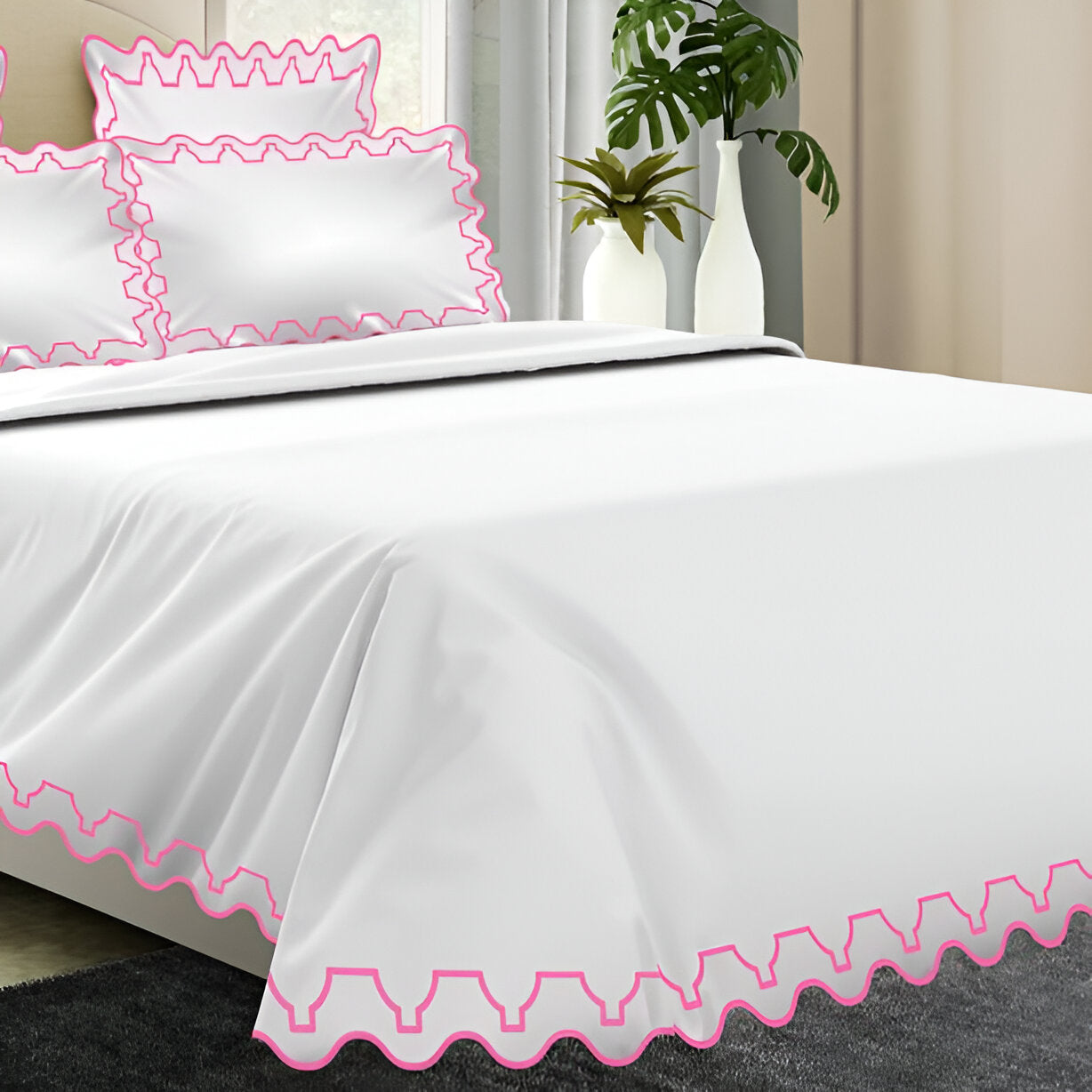 Imaginary Scallop 400TC Cotton Embroidery Sateen Solid Duvet Cover Set