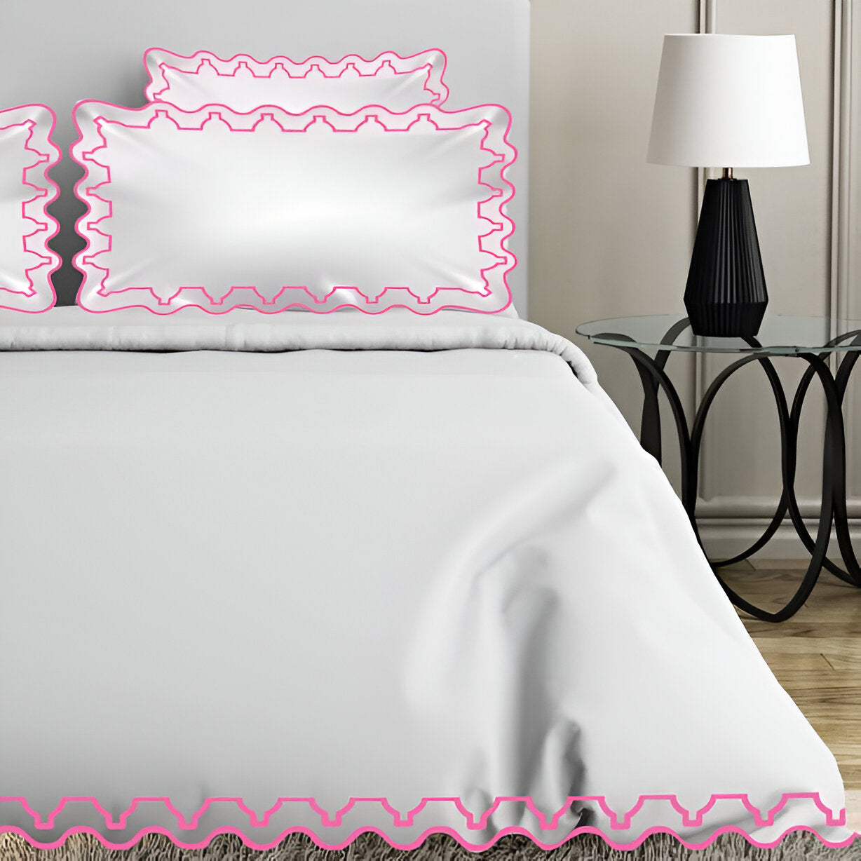 Imaginary Scallop 400TC Cotton Embroidery Sateen Solid Duvet Cover Set