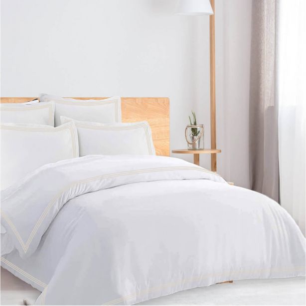 400TC Cotton Triple Edge Embroidery Sateen Solid Duvet Cover Set