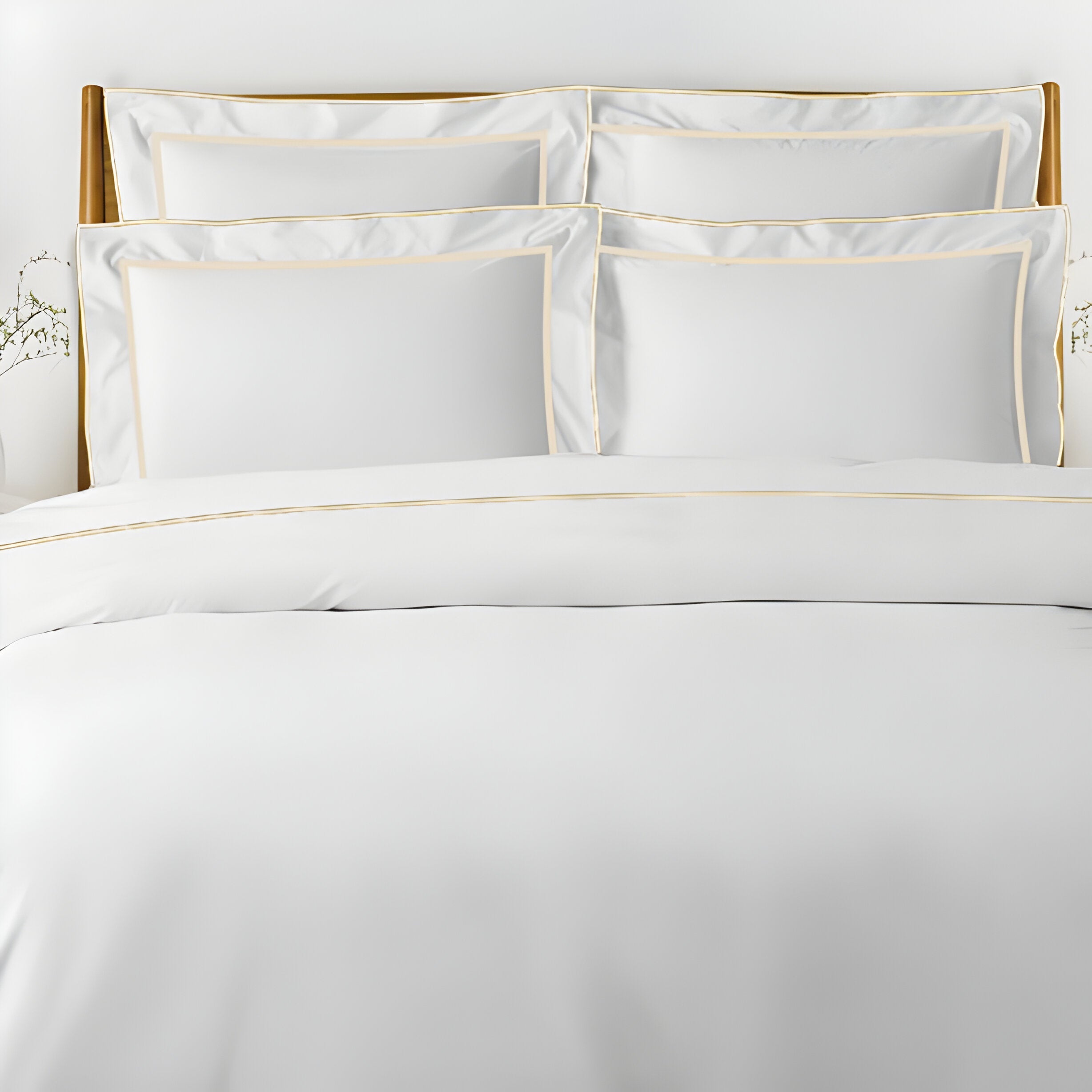 400TC Embroidery & Border Cotton Sateen Solid Duvet Cover Set