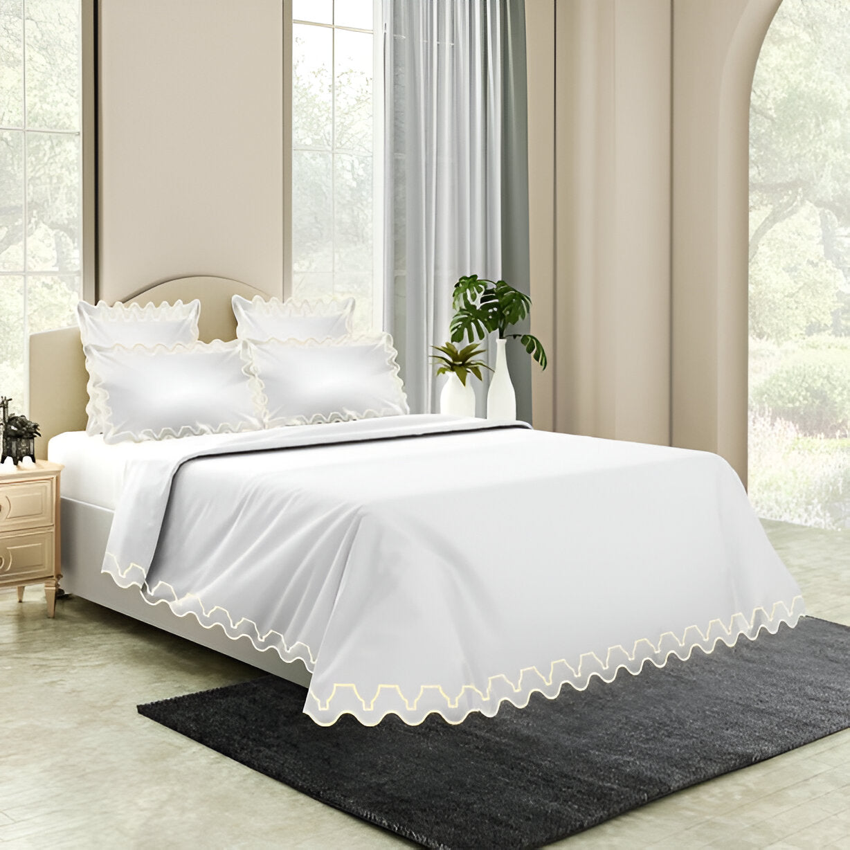 Imaginary Scallop 400TC Cotton Embroidery Sateen Solid Duvet Cover Set