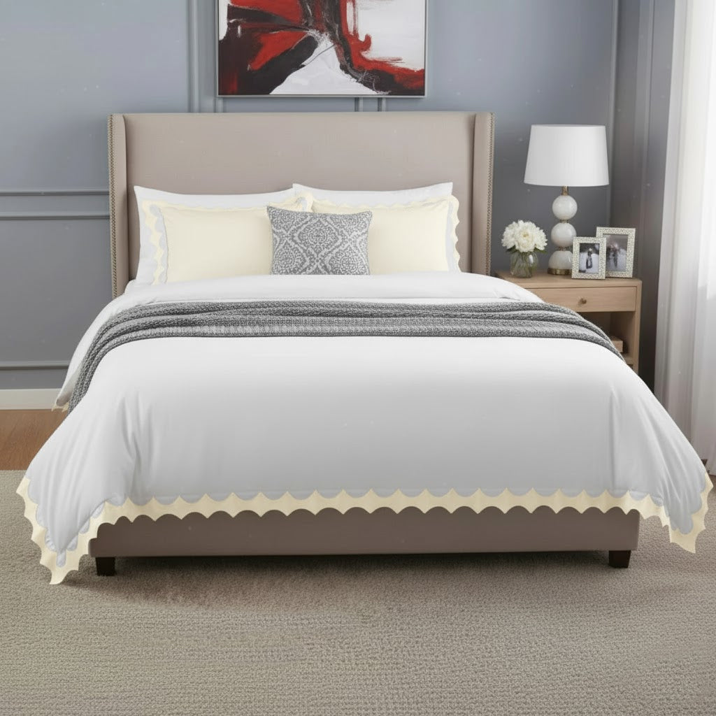 Reverse Scalloped Applique Embroidery Cotton Duvet Cover Set