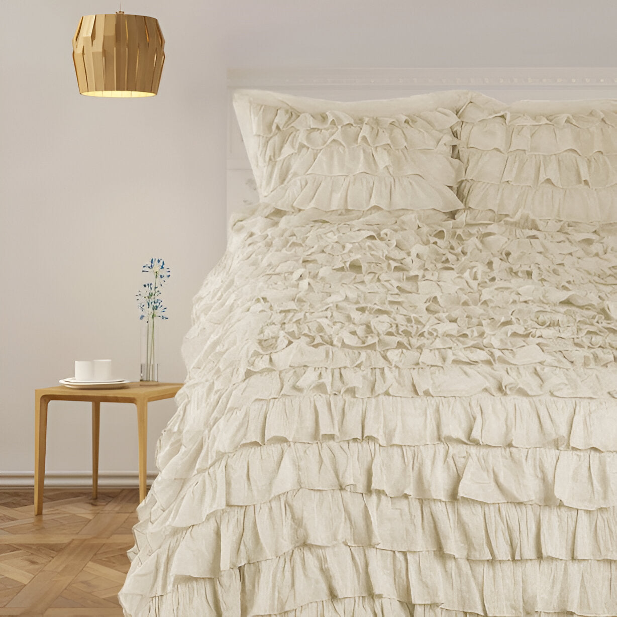 400TC Sateen Solid Cotton Waterfall Ruffle Duvet Cover Set