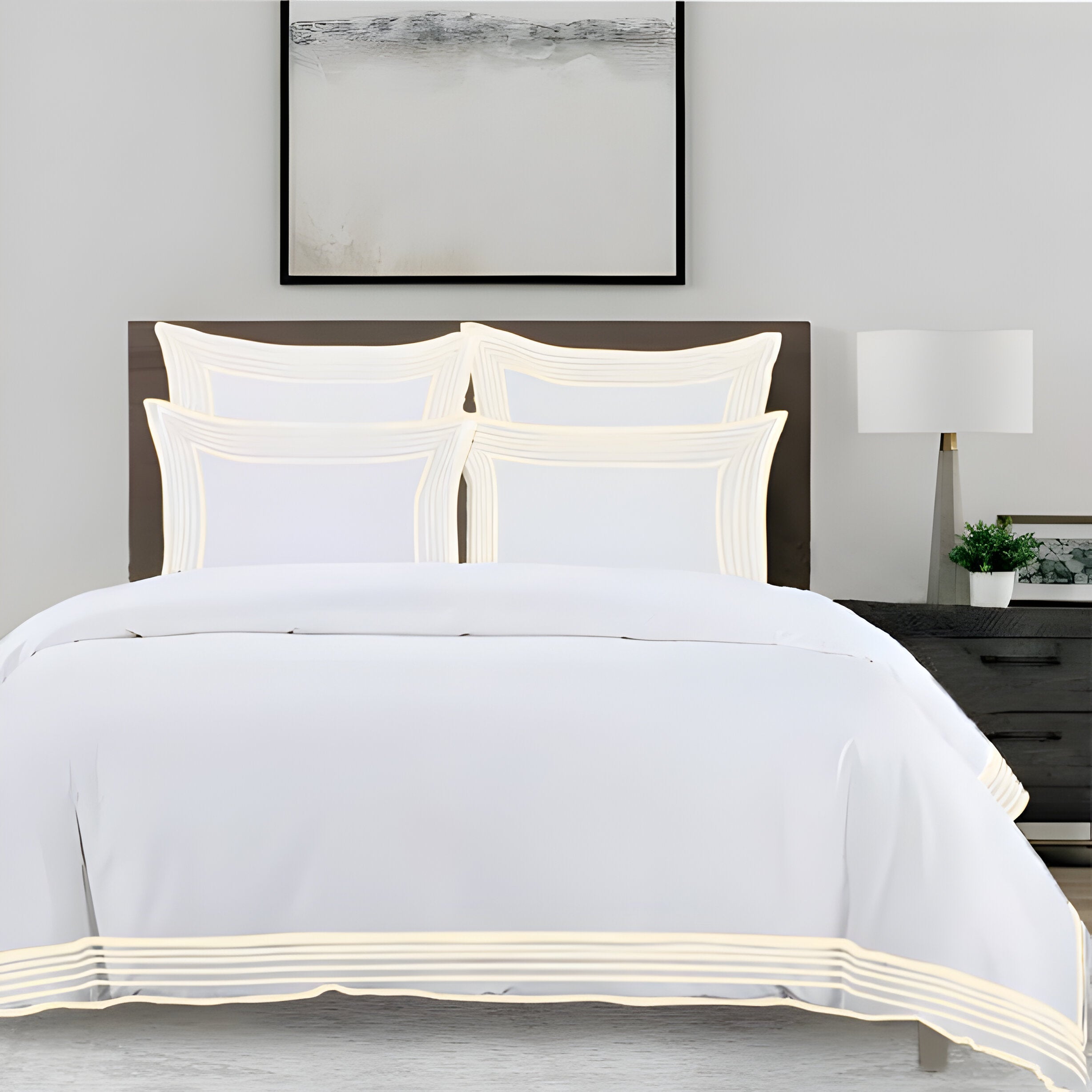 Smart Border 400TC Cotton Embroidery Sateen Solid Duvet Cover Set