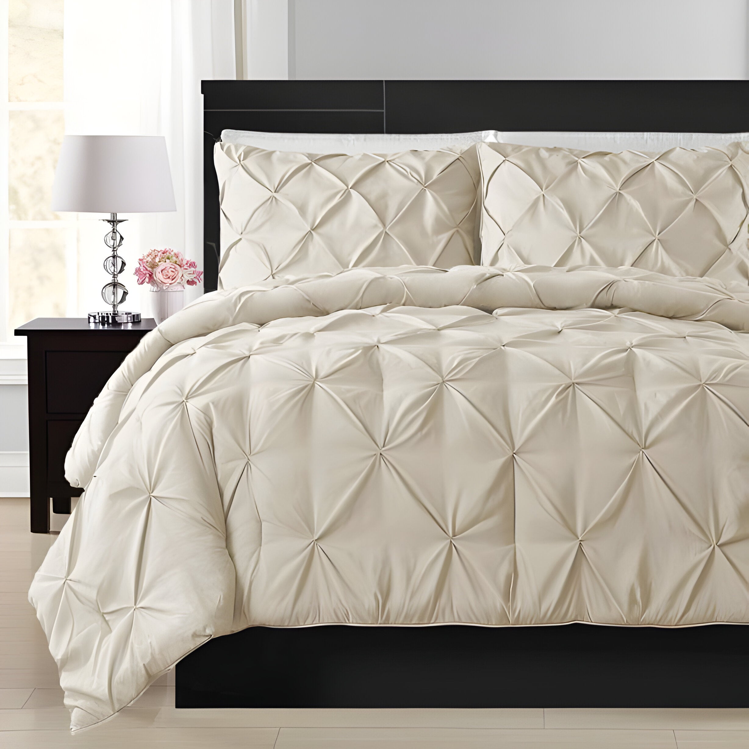 400TC Cotton Pintuck Sateen Solid Duvet Cover Set