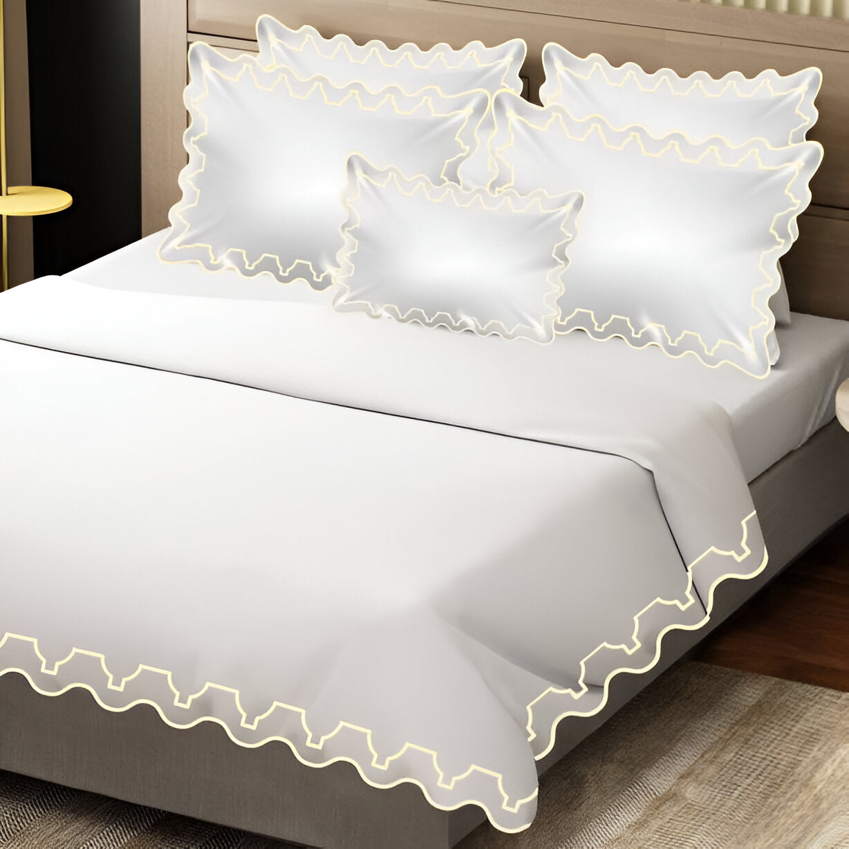 Imaginary Scallop 400TC Cotton Embroidery Sateen Solid Duvet Cover Set