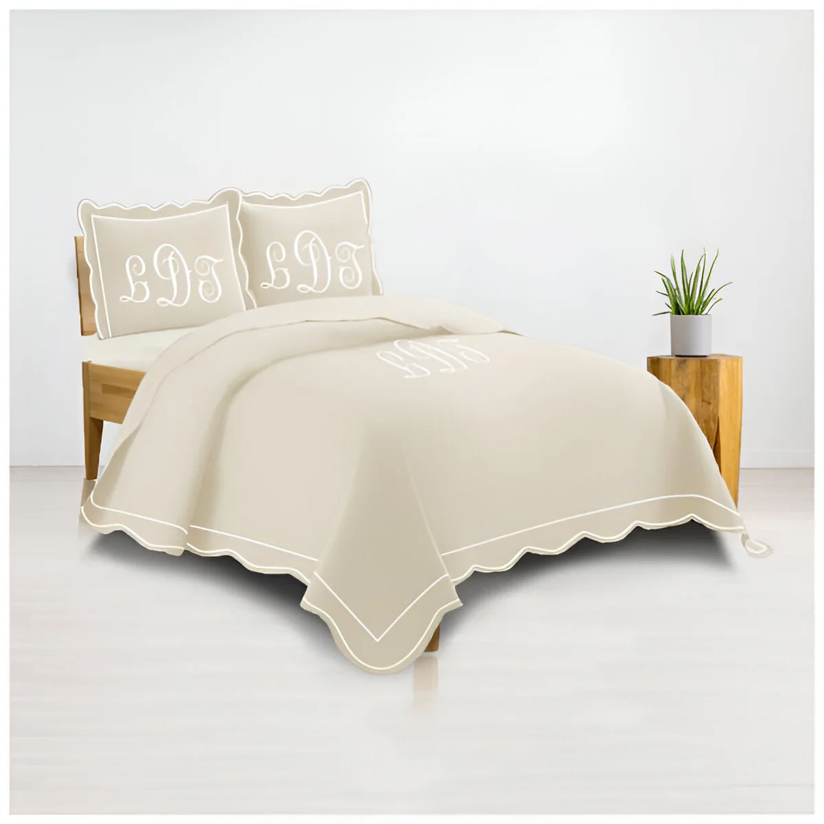 Monogram 400TC Luxurious Wavy Embroidery & Border Cotton Sateen Duvet Cover Set