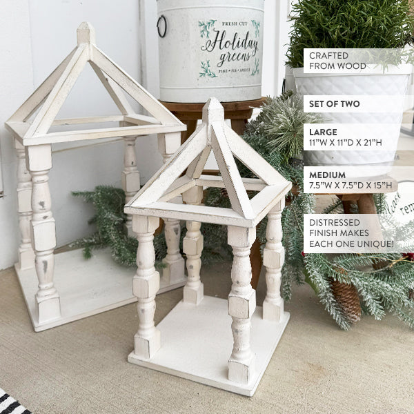 Antike weiĂźe, gedrechselte Holzlaternen, 2er-Set