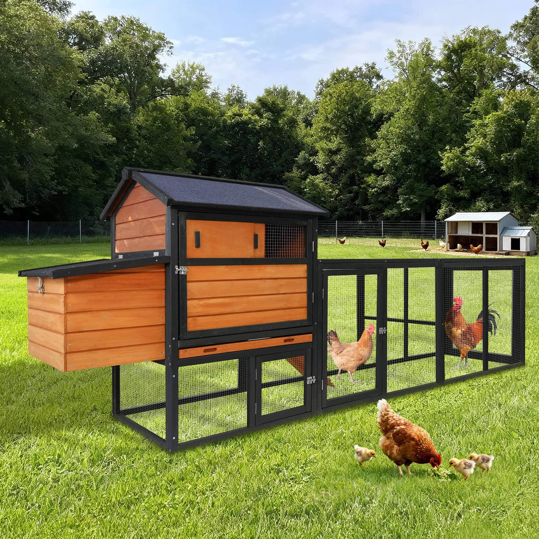 Large 114-Inch Outdoor Wooden Chicken Coop With Run And Nesting Box (SAK83516)