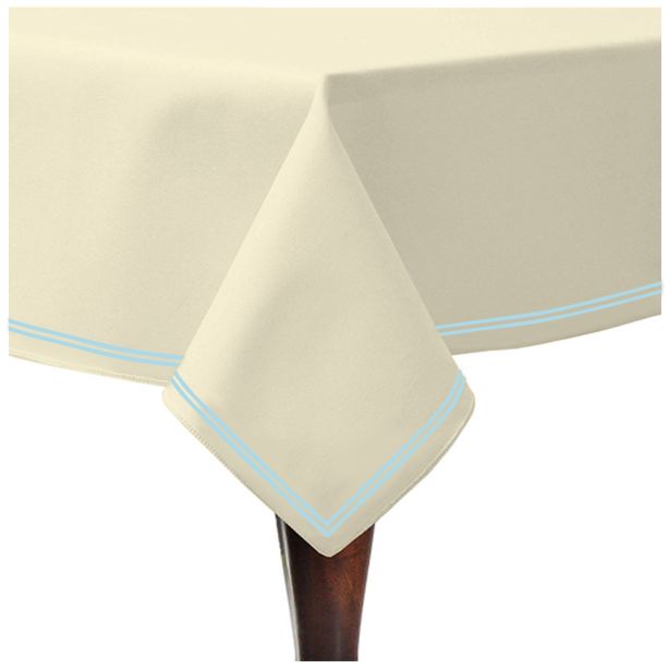 Double Embroidery Border Sateen Cotton Solid Table Cloth - Ivory