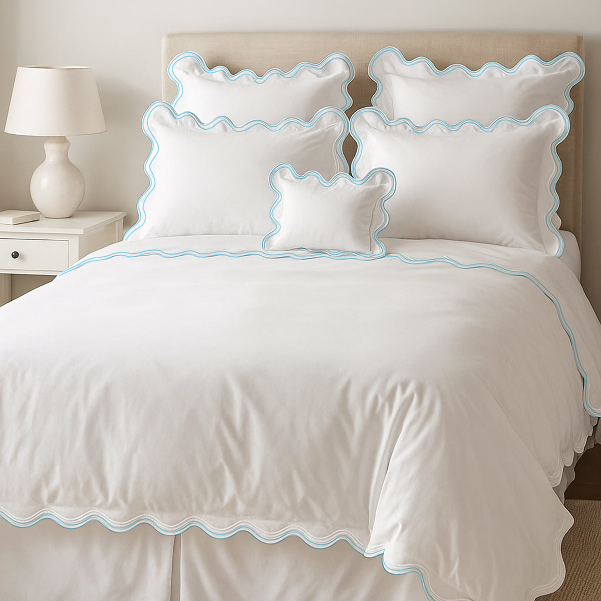 400TC Cotton Sateen Luxurious Double Scalloped Duvet Cover Set