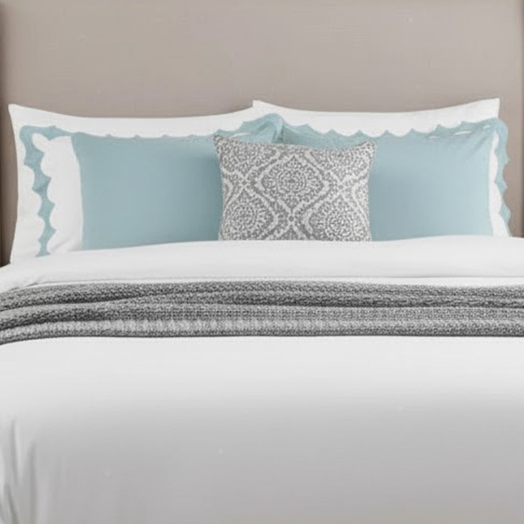 Reverse Scalloped Applique Embroidery Cotton Duvet Cover Set