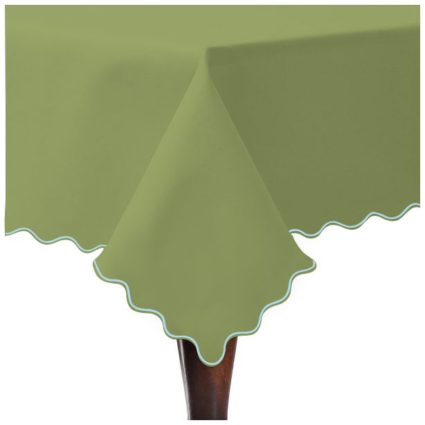 Scallop Embroidery Sateen Cotton Solid Table Cloth - Sage