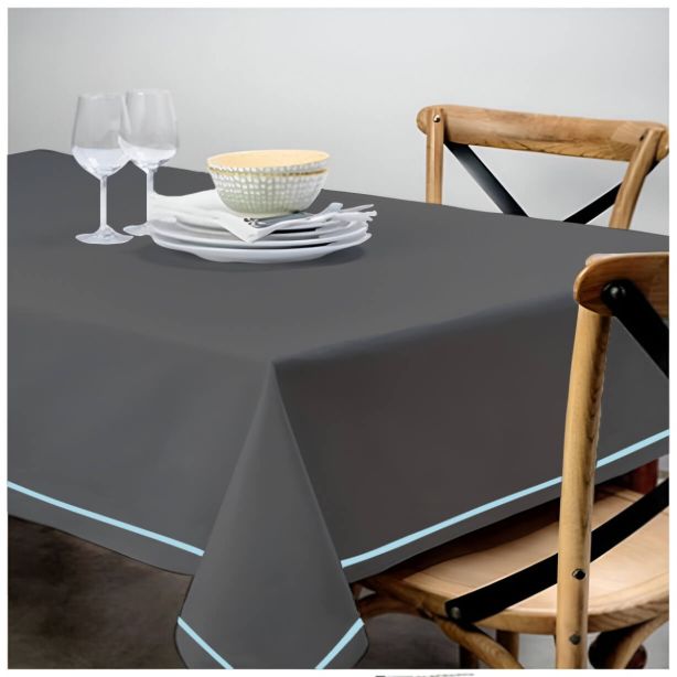 Single Embroidery Border Sateen Cotton Solid Table Cloth - Dark Grey