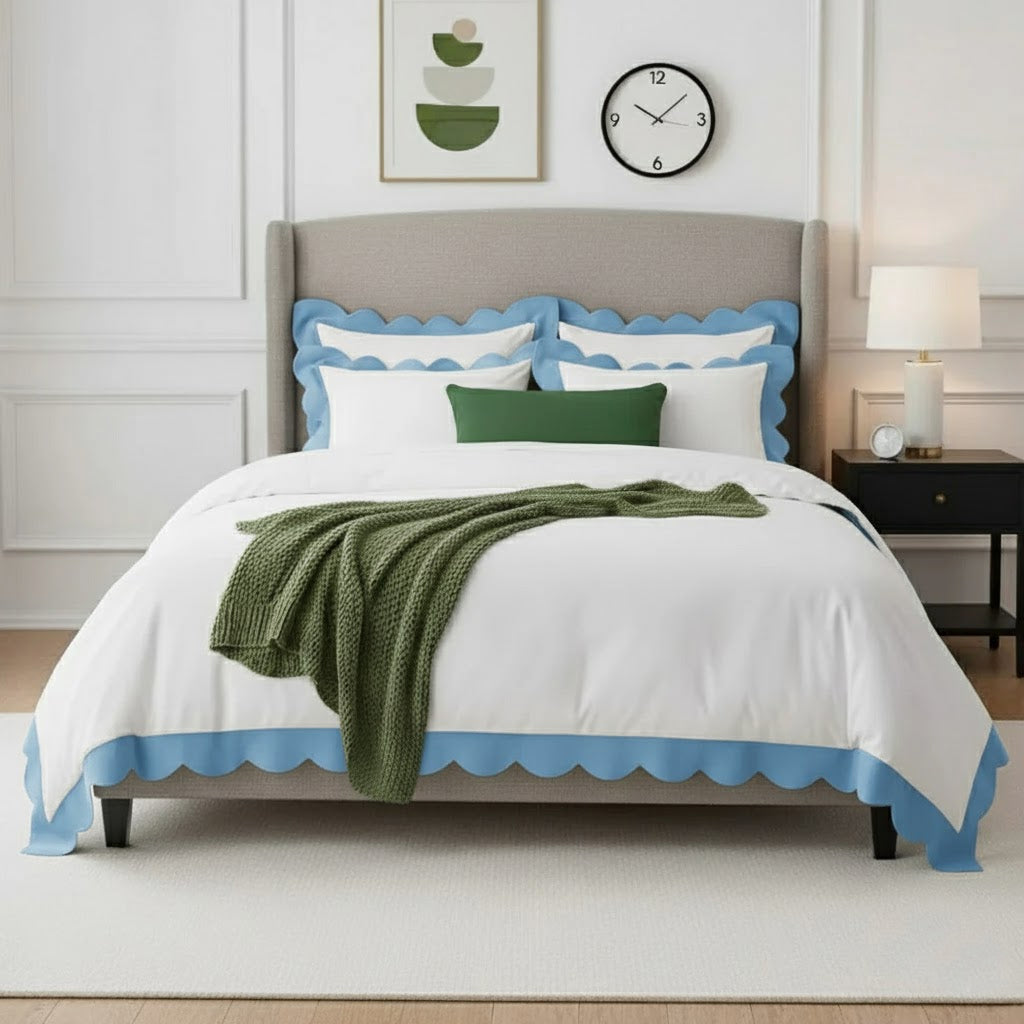 Wavy Applique Embroidery Cotton Duvet Cover Set