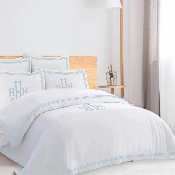Monogam 400TC Cotton Triple Edge Embroidery Sateen Solid Duvet Cover Set