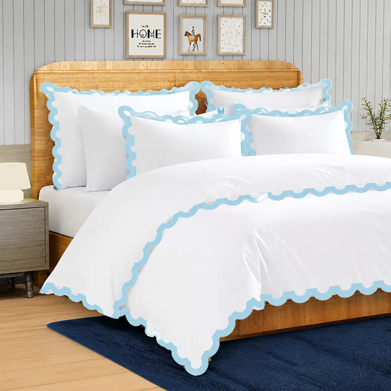 400TC U Shape Applique Embroidery Cotton Duvet Cover Set