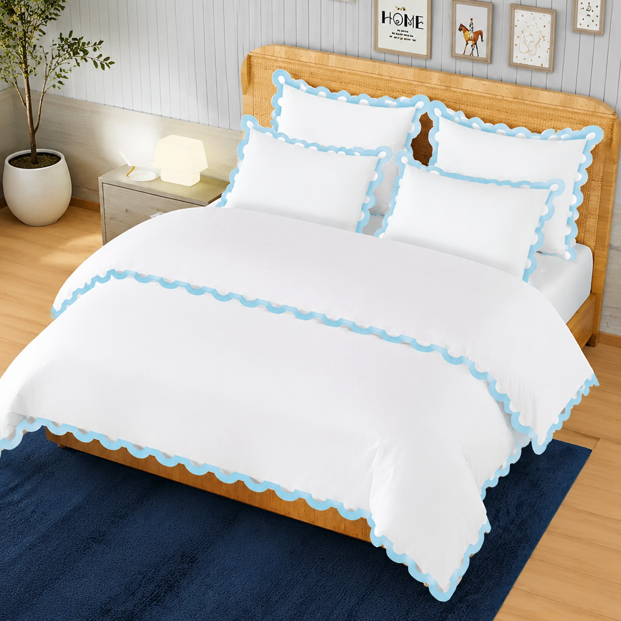 400TC U Shape Applique Embroidery Cotton Duvet Cover Set
