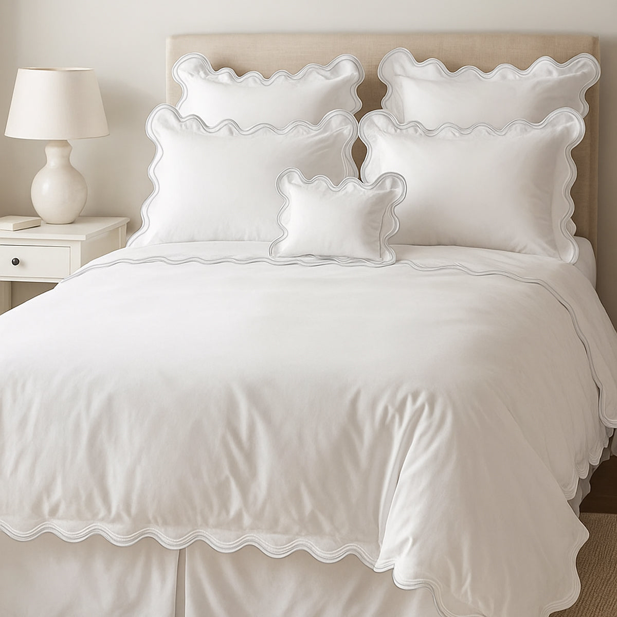 400TC Cotton Sateen Luxurious Double Scalloped Duvet Cover Set