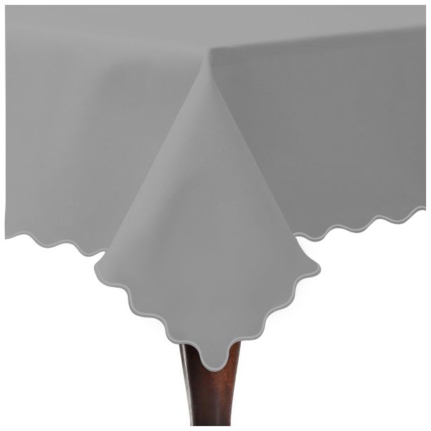Scallop Embroidery Sateen Cotton Solid Table Cloth - Light Grey