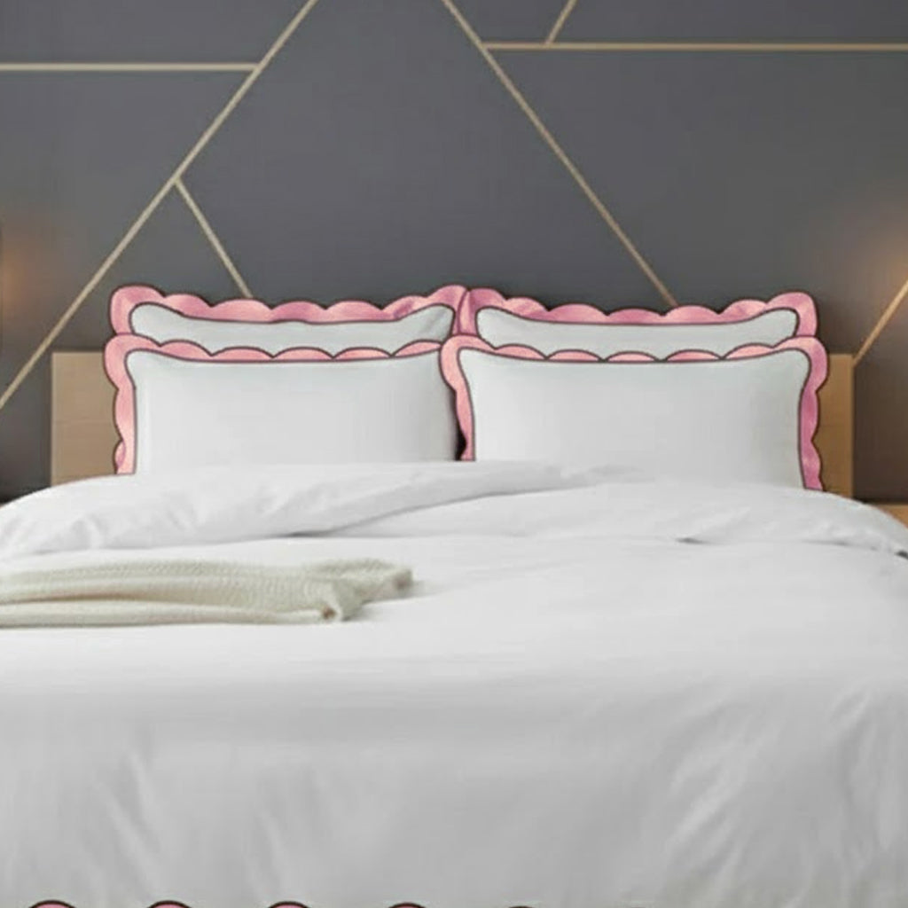 Scalloped & Wavy Applique Embroidery Cotton Duvet Cover Set