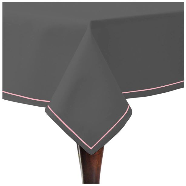 Single Embroidery Border Sateen Cotton Solid Table Cloth - Dark Grey