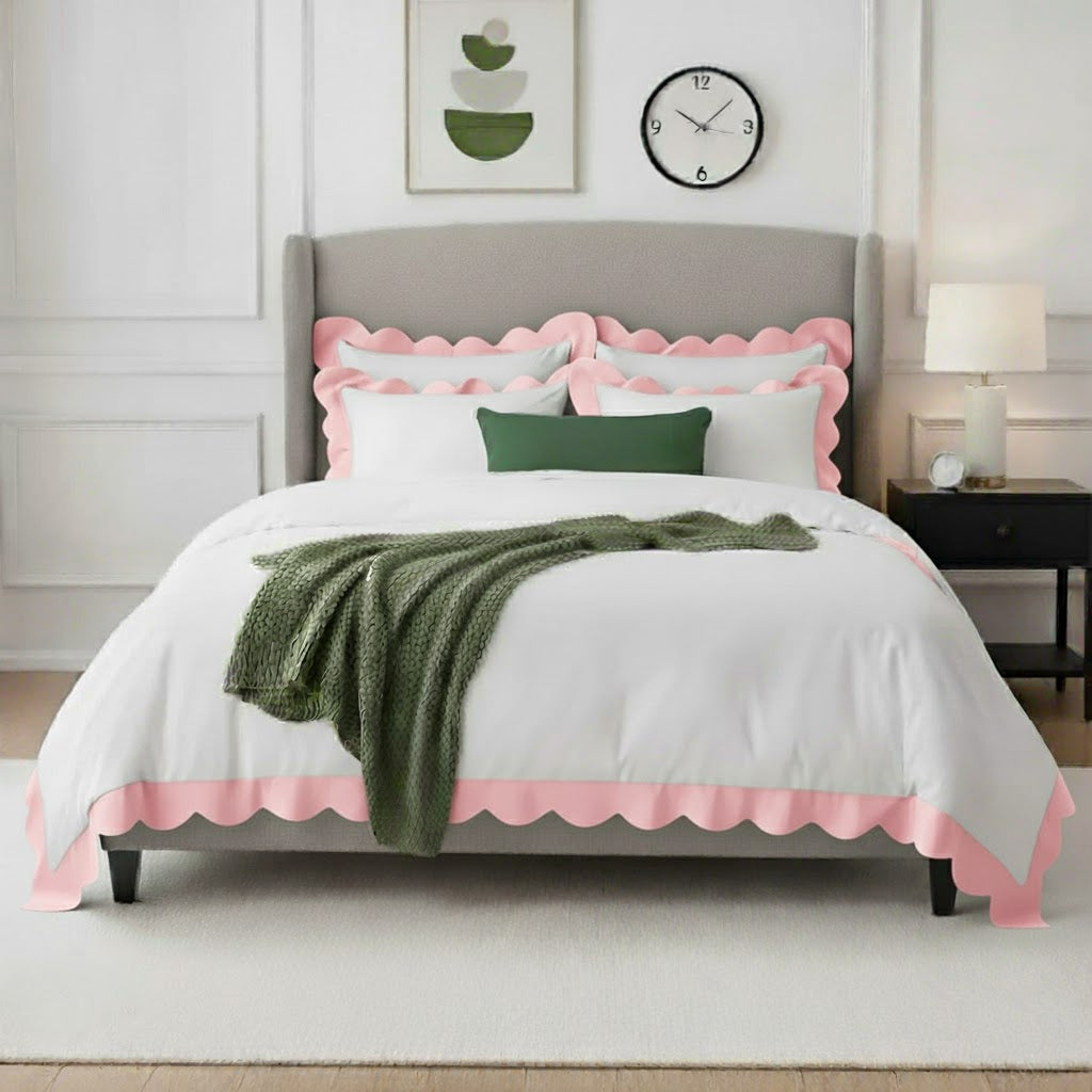 Wavy Applique Embroidery Cotton Duvet Cover Set