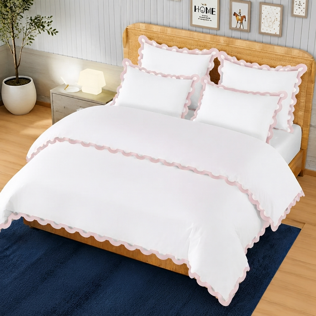 400TC U Shape Applique Embroidery Cotton Duvet Cover Set
