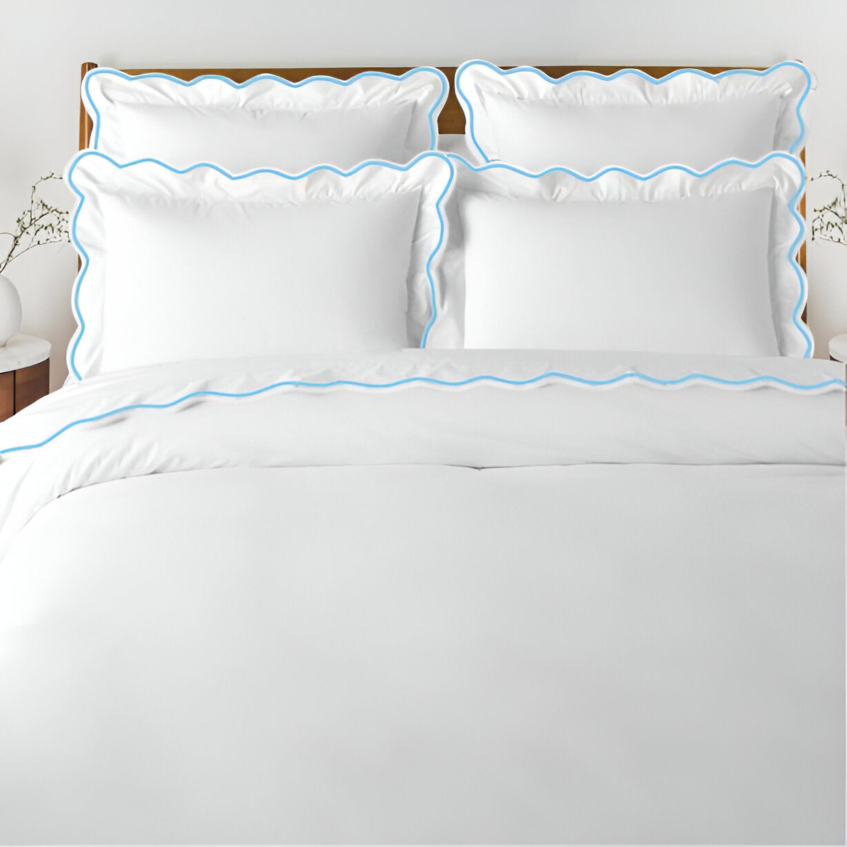 400TC Cotton Scallop Embroidery Sateen Solid Duvet Cover Set