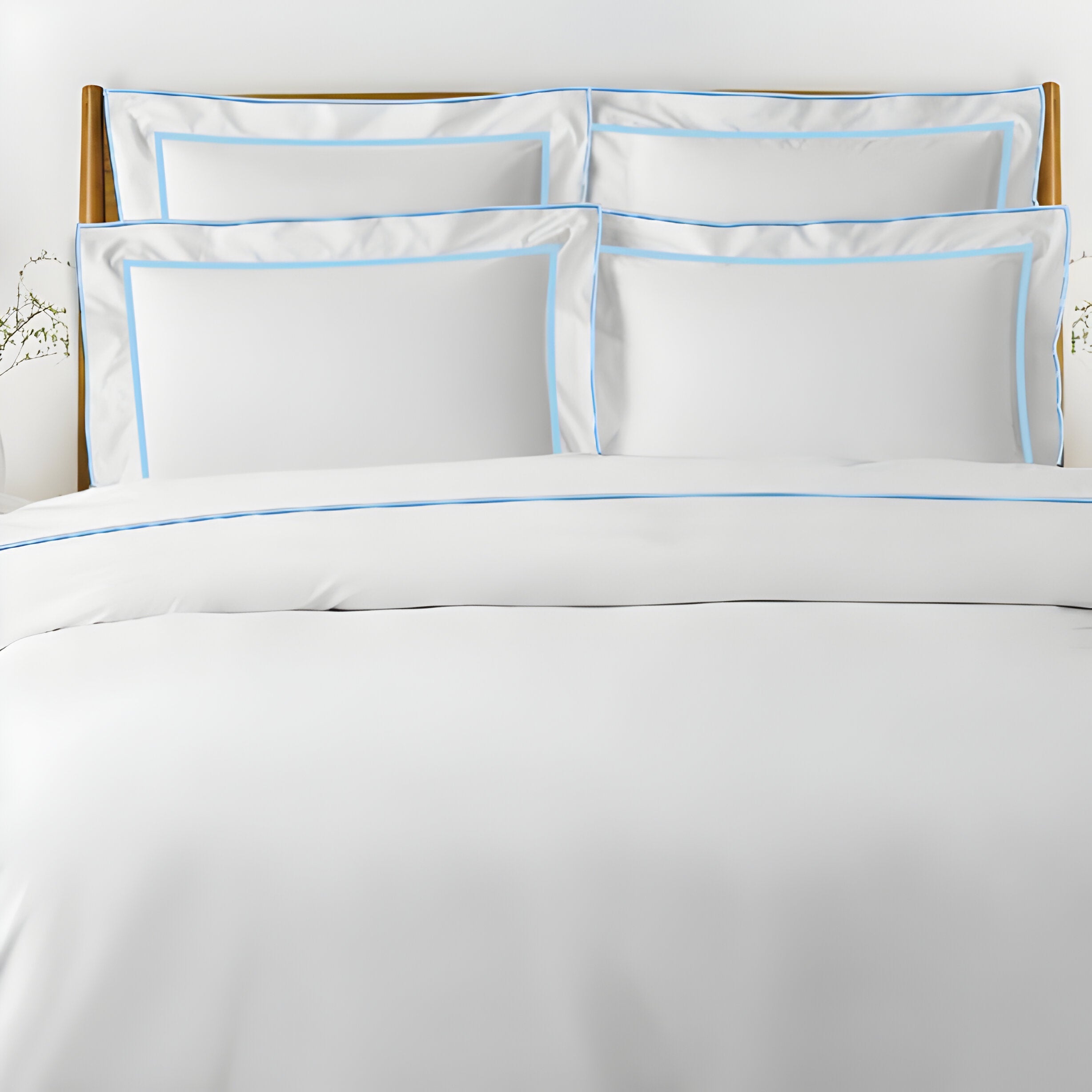 400TC Embroidery & Border Cotton Sateen Solid Duvet Cover Set